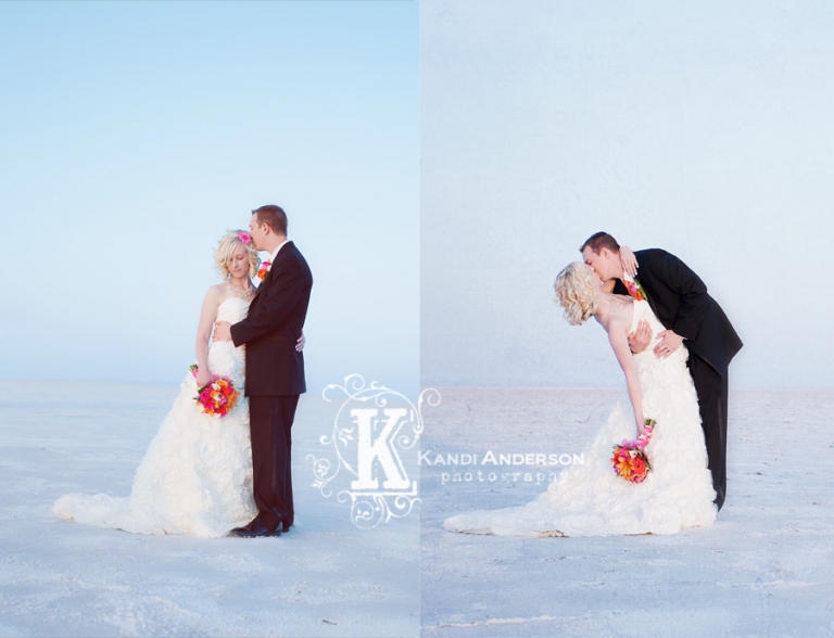 Stunning Bride and Groom photo taken out on the Bonneville Salt Flat in Wendover Utah