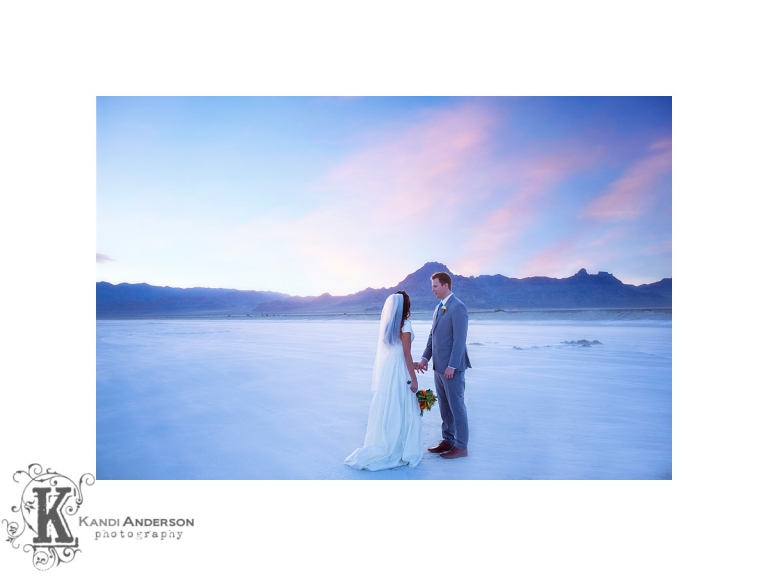 sunset session on the Bonnieville Salt Flat first look wedding images