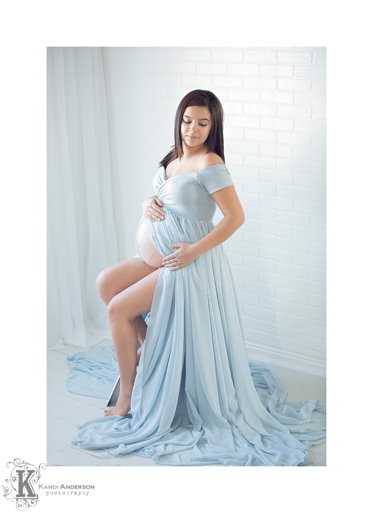 maternity images in studio wearing sew trendy dress