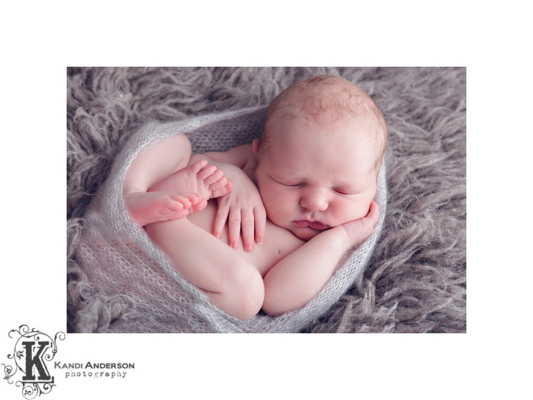 newborn baby wrapped in gray angora wrap
